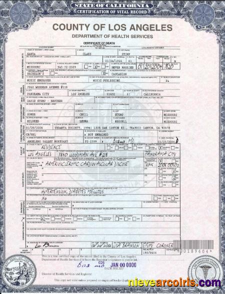 USA California Death Certificate